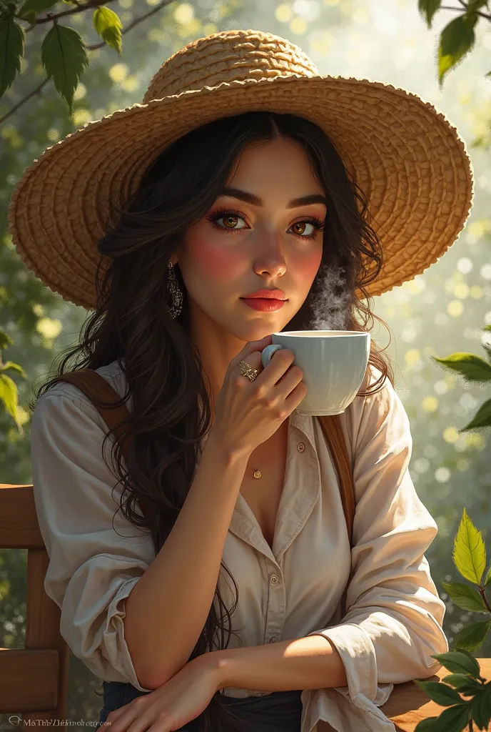 Ruana coffee and her hat 