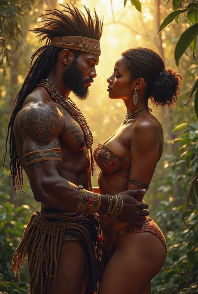 Big African tribe member with monster dick flirting with horny  who has a big butt with thick thighs and small waist 