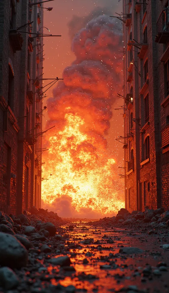 just an explosion in an alley with red fog