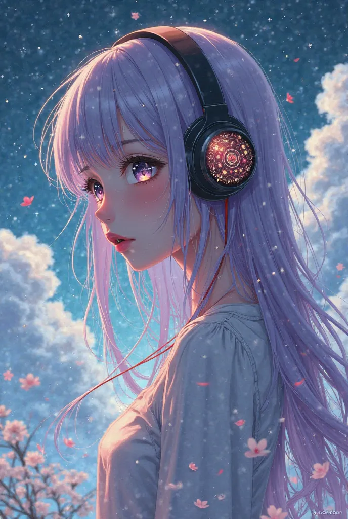 Anime girl listens to music and Azrina Albi