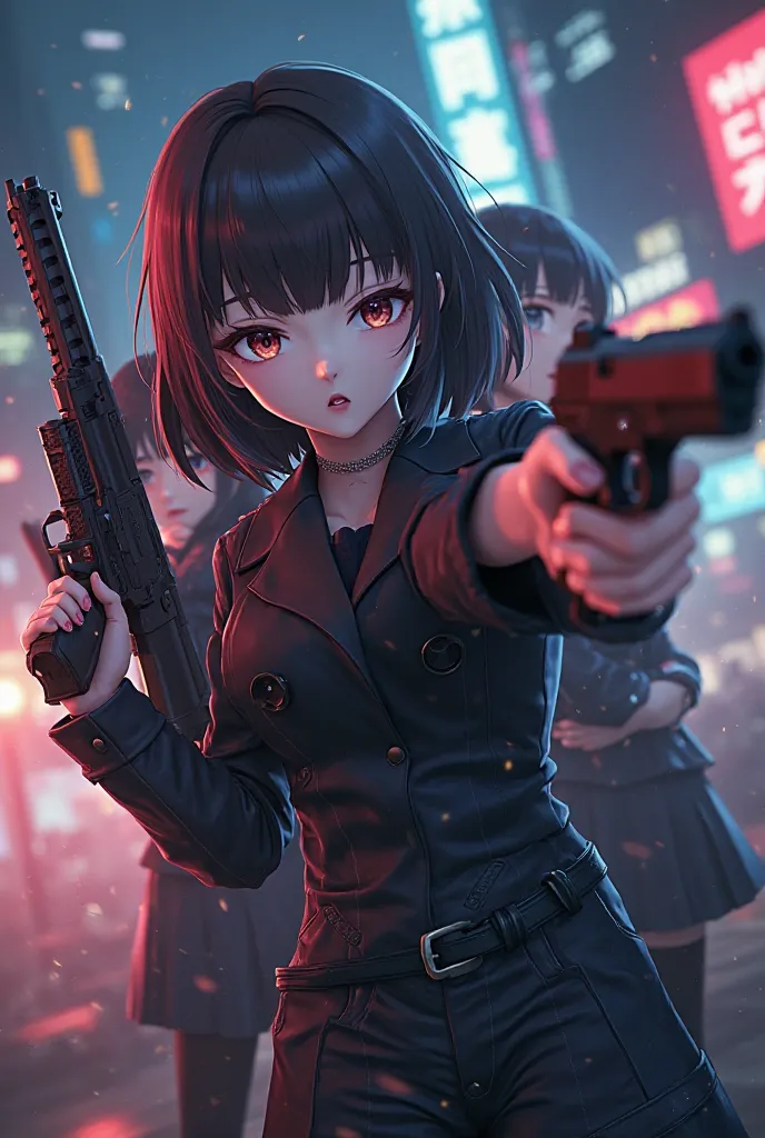 Anime girls with gun in hand 