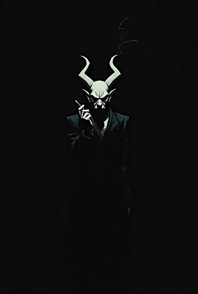 minimalistic abstract satan on a black background with a cigarette in hand