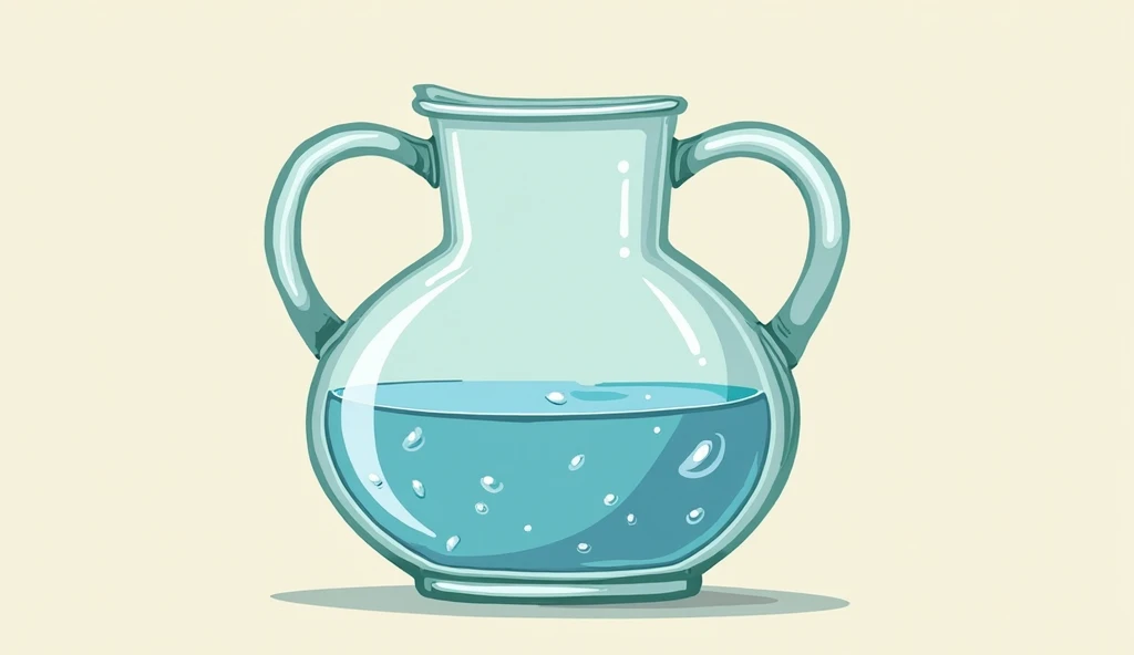 Large glass pitcher with less filled water with two handles. Generate simple cartoon images 