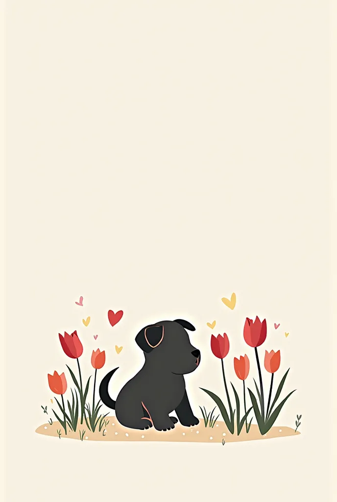 ANIMATED IMAGE WHERE ONLY THE EDGES CAN BE SEEN, OF A PUPPY WITH A BUNCH OF TULIPS, SOMETHING SIMPLE TO DRAW.