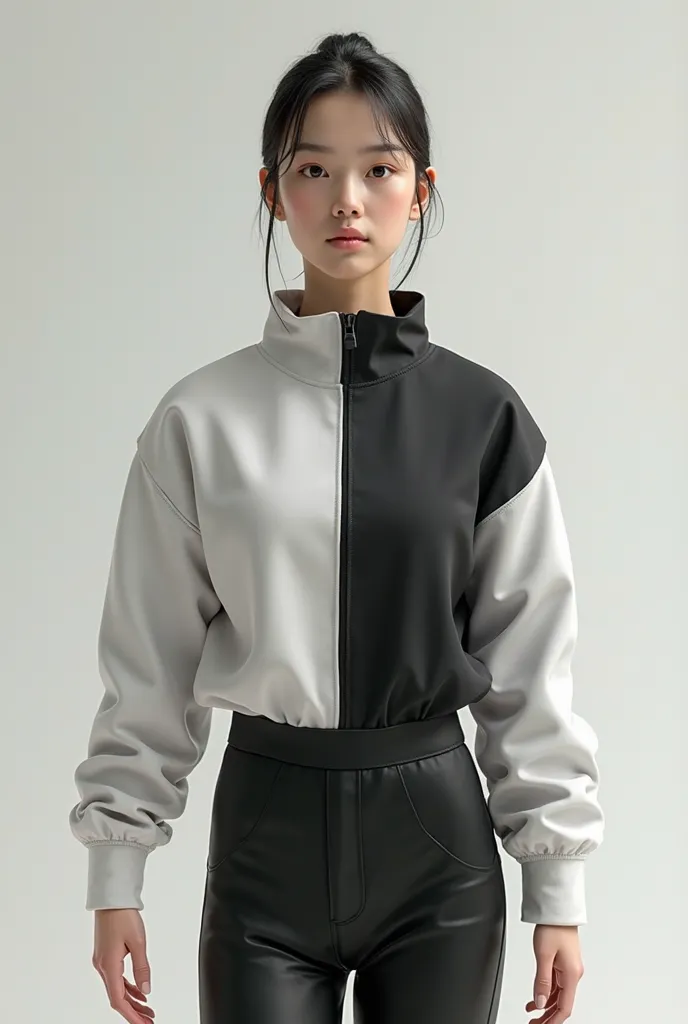 A realistic medium-bodied model with black and white clothes 
