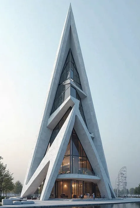 Triangular building that is 3-storey modern, Its sides measure 12 meters, 14 meters , And 8 meters