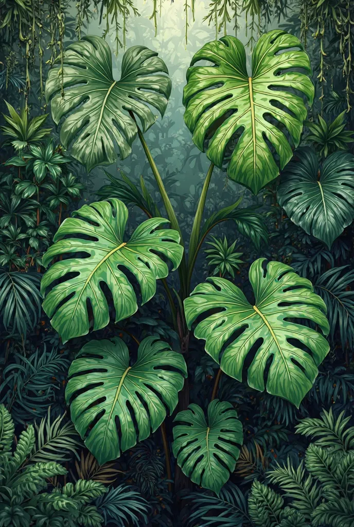 Create a drawing with different species of monstera