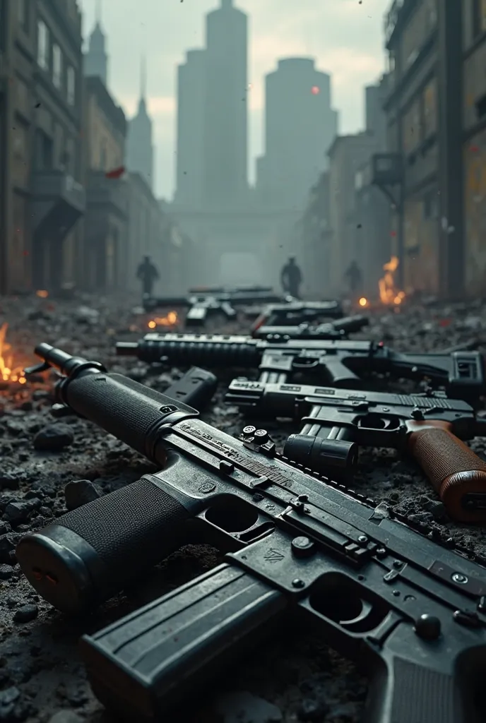 Background with pistols and machine guns without people