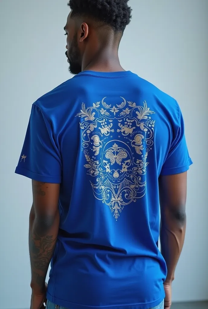 royal blue t-shirt,     back 