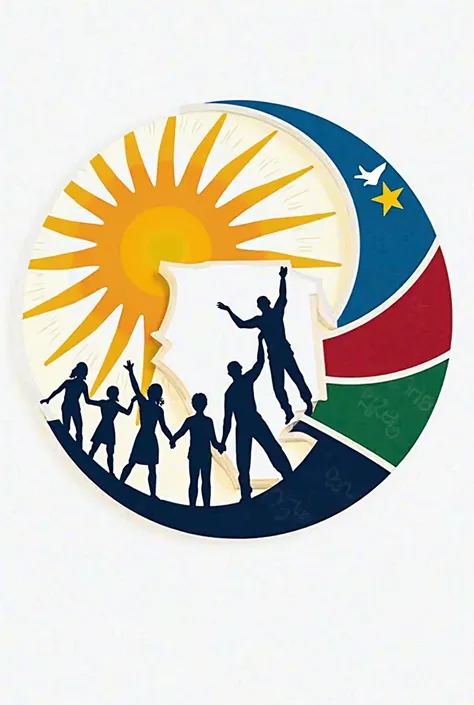 Design a bold and vibrant circular logo for Namibia’s Independence Celebrations (2025–2029), capturing the spirit of unity, progress, and national pride. Use Namibia’s national colors—a radiant golden sun symbolizing energy and hope, deep blue for the sky ...