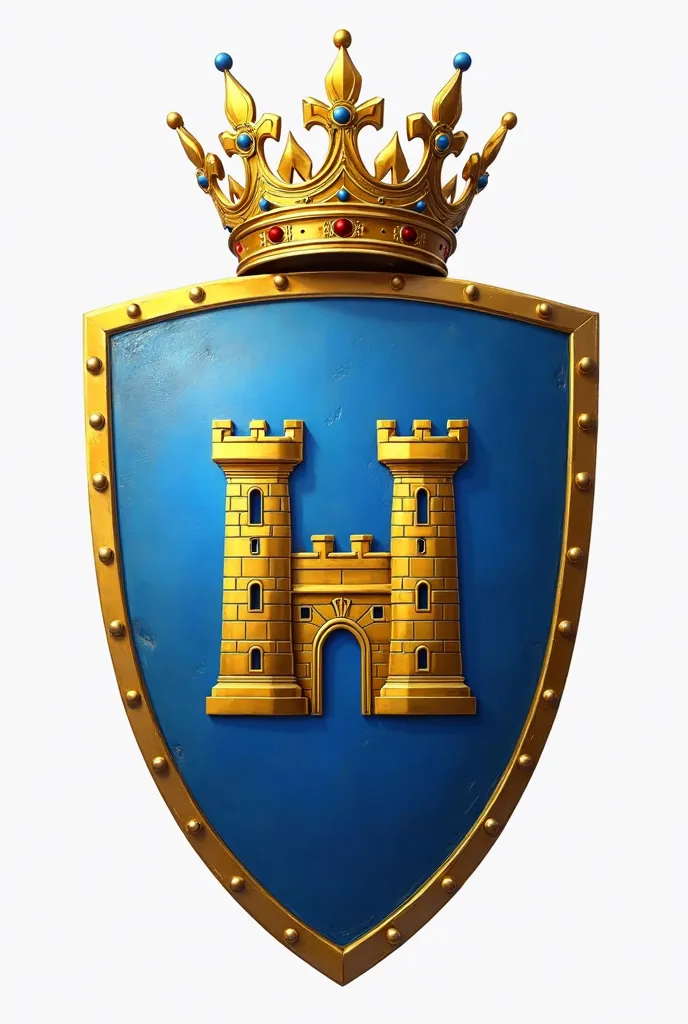 On a white background shield representing a golden castle on an azure background, symbolizing the maritime and terrestrial power of the capital, surmounted by a ducal crown.