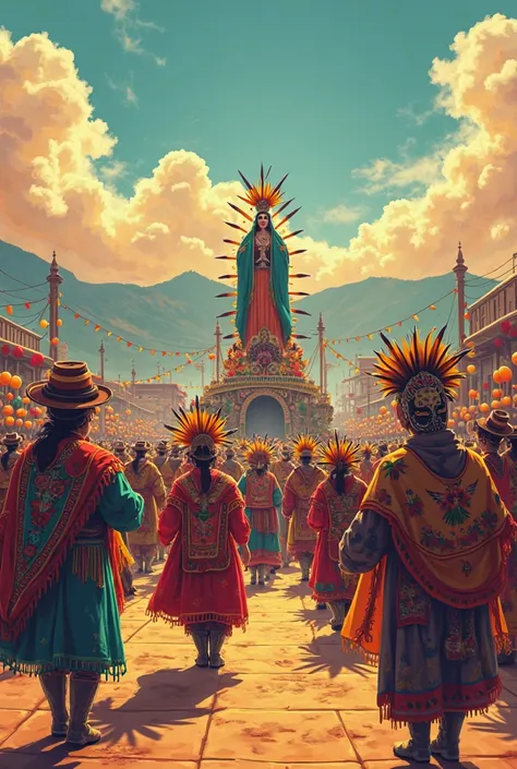 Of course! Although I can't create images directly, I can give you a detailed description so that an artist or a graphic design tool can create an image that represents the Eastern Carnival of Bolivia, especially the famous Oruro Carnival.

**Description f...