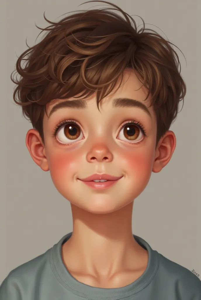 A white boy with brown hair and brown eyes , Realistic  boy 