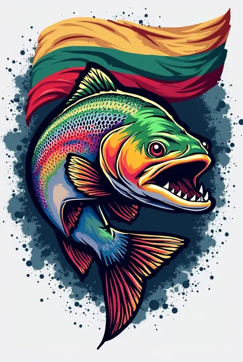 Create a logo with an angry rainbow trout and the Bulgarian flag somewhere in the image. 