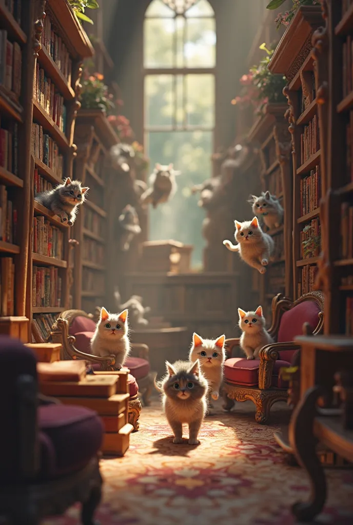 Cats in a library 