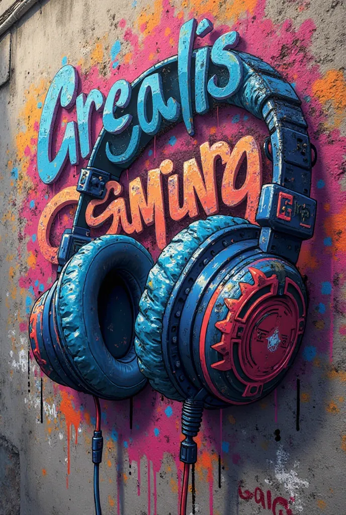 Graffiti with the name crealisgaming and gaming headset