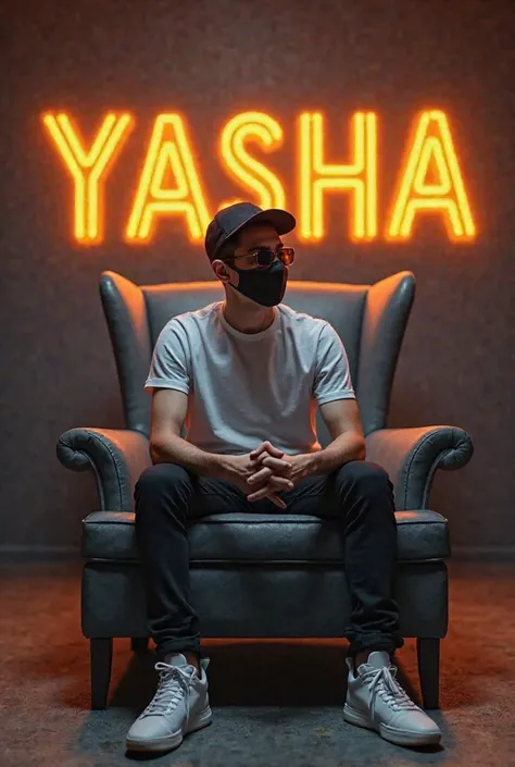 1- Create a 3D illusion for a profile picture
where a 25 Year old cute boy in a white shirt
Sitting casually on a Wingback chair. Wearing
sneakers, he looks ahead. The background
features "YASHA 
"l in big and capital Orange neon
light fonts on the dark gr...