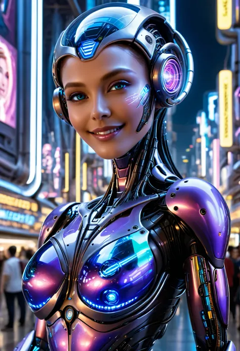 score_9,score_8_ up,score_7_ up, ultra detail, absolute resolution, 32K,Masterpiece, best quality , Super High Definition's beautiful face and eyes with attention to detail, beautiful cyborg, smile, medium breasts, focus on the face, watching viewers , per...