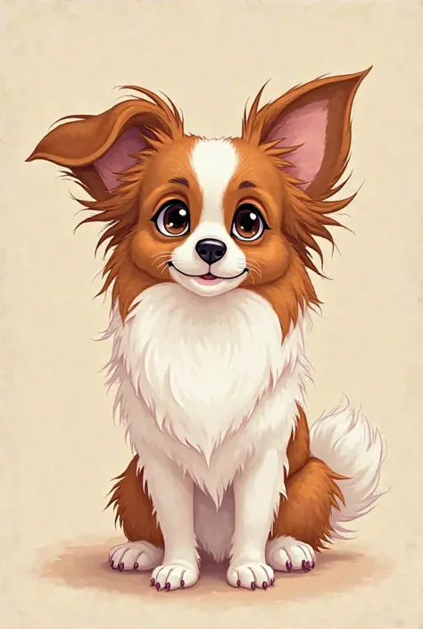 Papillon dog draw in the traditional Disney animation style of front portrait