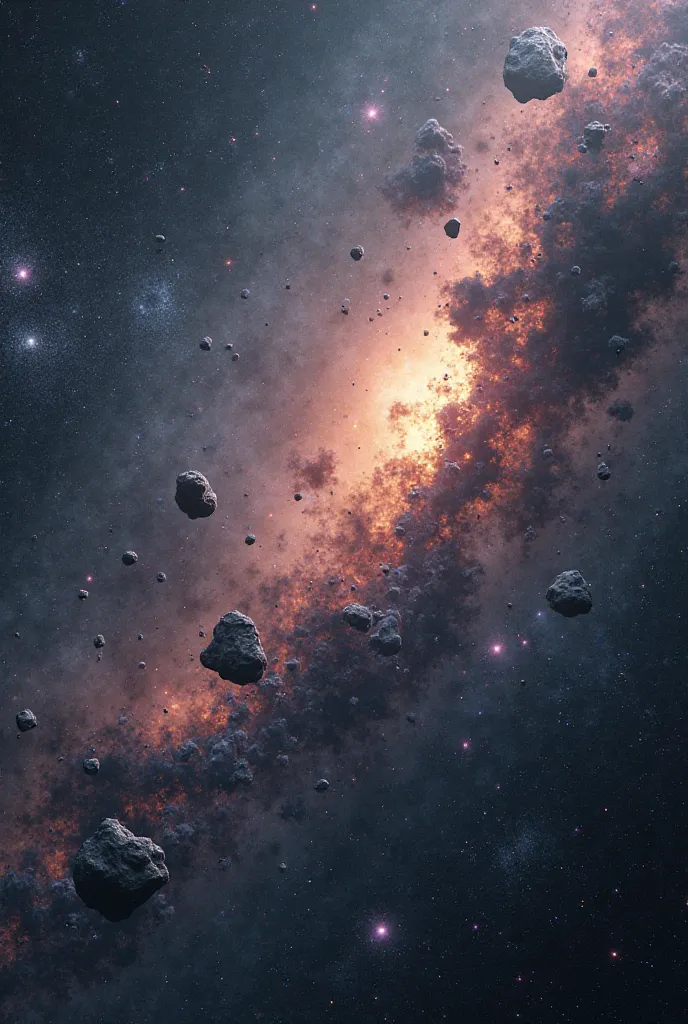 Generate me an image depicting the space. It should consist of asteroids shooting in the space, stars, and milkyways. Make the image hyper realistic, capturing the true essence of the space itself.