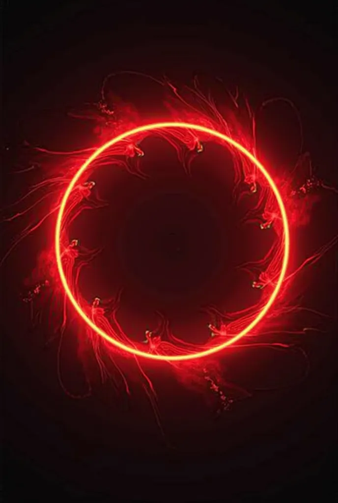 Original bright red image on an absolute black background, prestige and luxury, electric red circle ,  fractal  