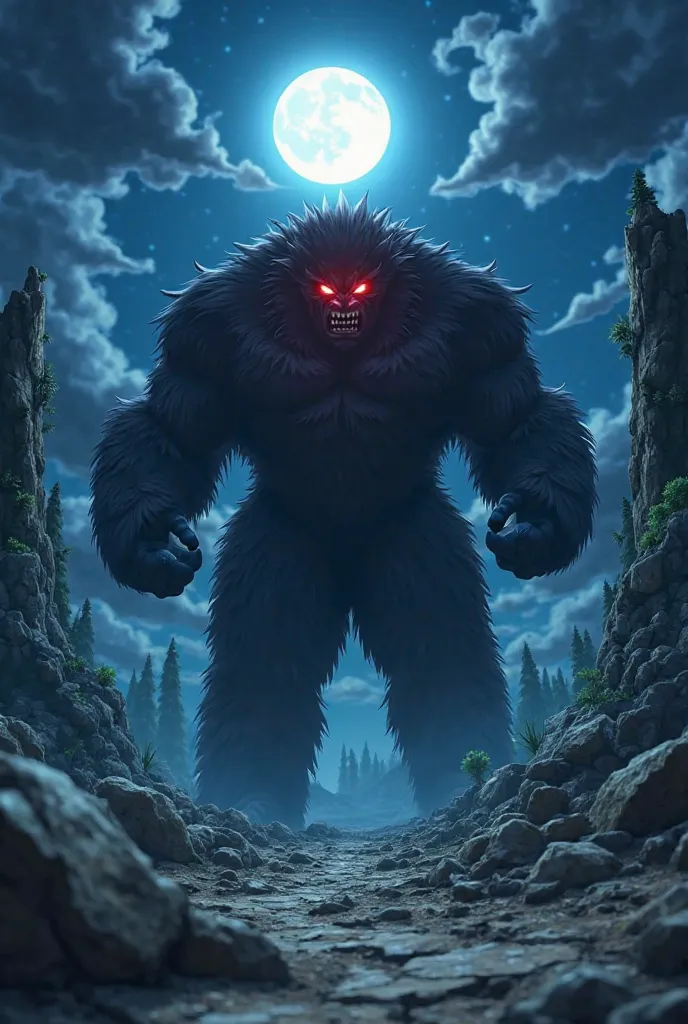 A first-person point-of-view (POV) video in anime style, showing Gohan awakening in his Oozaru form. The vision starts shaky and blurred, as if the beast’s eyes are adjusting to the moonlight. The first visible detail is the ultra-realistic anime-style gia...