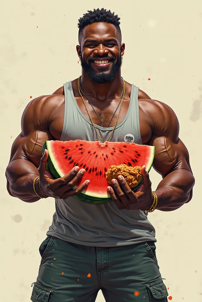 Black guy grab watermelon and chicken