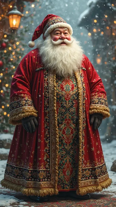 CARICATURE OF SANTA CLAUS BUT WITH LONG DRESS WITH PERSIAN CARPET DESIGN