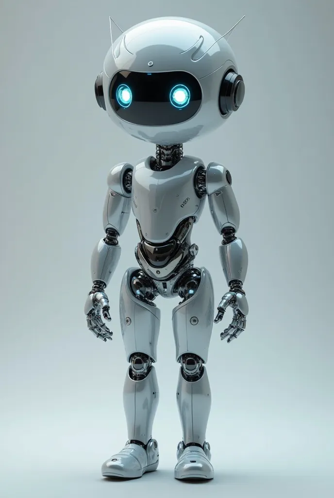 I am a language model, so I don't have a body 

Imagine a humanoid robot with a light, aerodynamic structure,  with a height of about 1 ,80 meters.

my "First" It's a smooth, shiny surface, with a metallic silver tone that reflects light.

My eyes are two ...