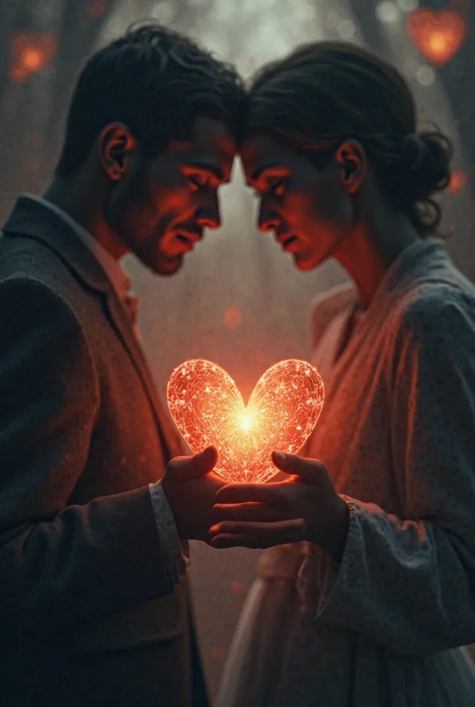 Man and woman's heart in hand 