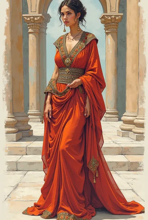 A women's fashion sketch with Phoenician clothing