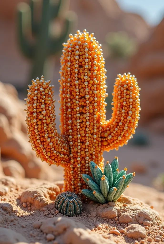 Brooch cactus with beads 
