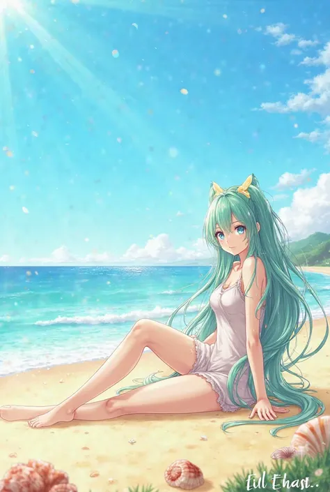 Generate an image of Miku Nakano on the beach 