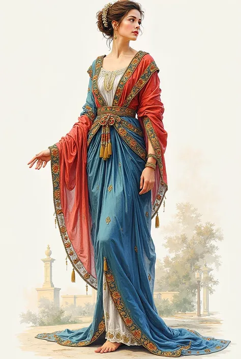 a  fashion sketch greek costume coloured