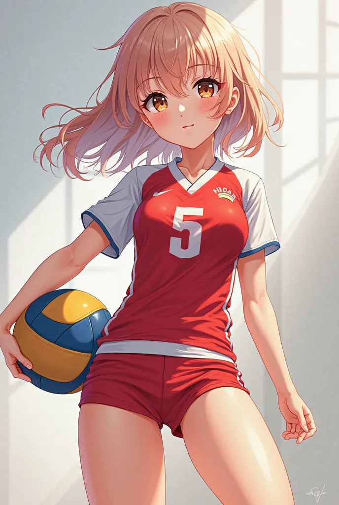 Femboy I’m a volleyball uniform, anime art. Cute, attractive, large thighs 