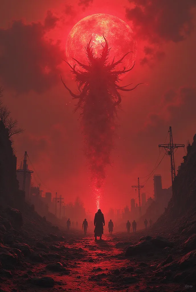 Apocalypse: demons leaving the Earth with a scarlet glow
