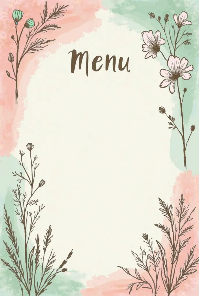 Create a restaurant menu with pink and mint green pastel colors