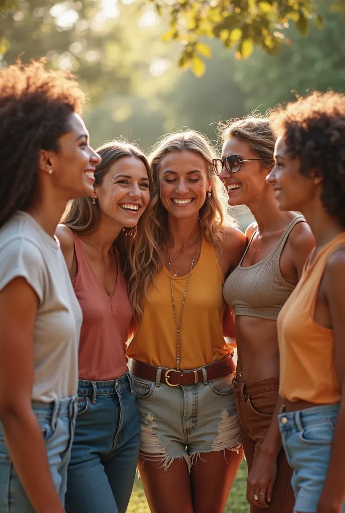 Picture of six friends. A friend with his hand on a friend's shoulder. three women and three men  