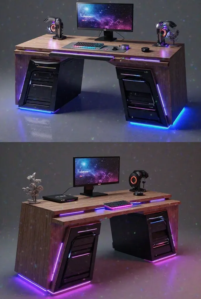 Make me a novel desk with a professional gamer style made of wood