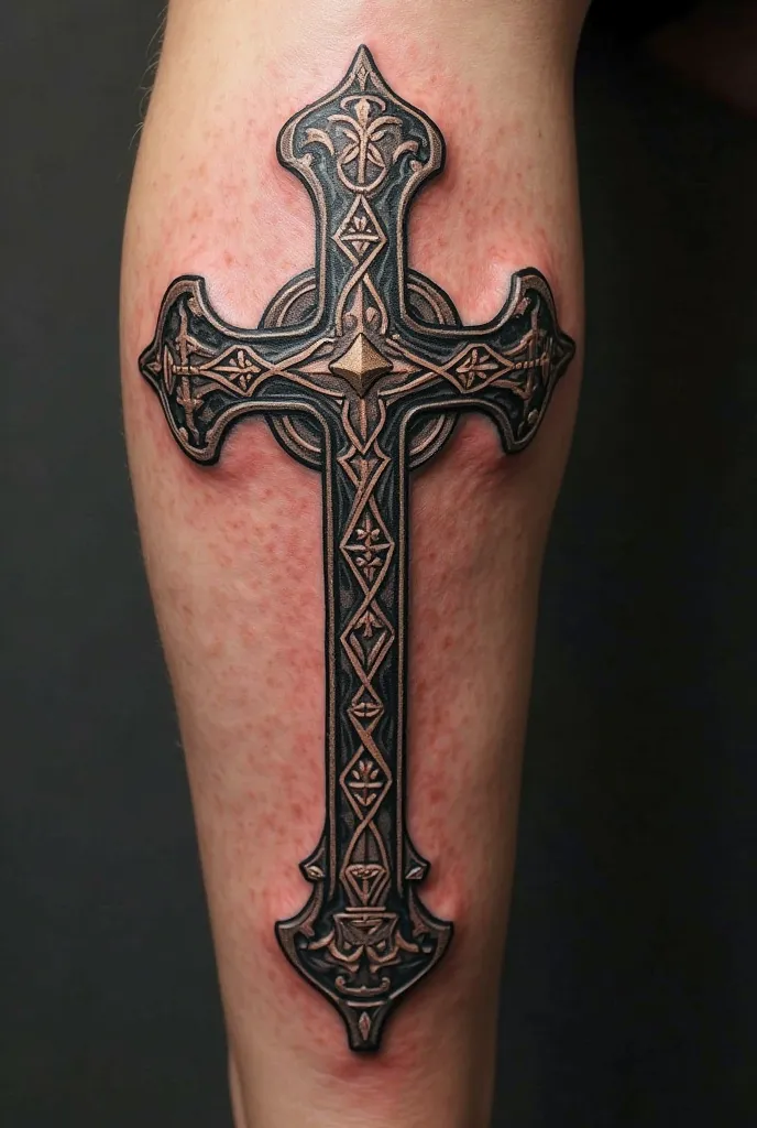 Develop an ultra-realistic tattoo cross