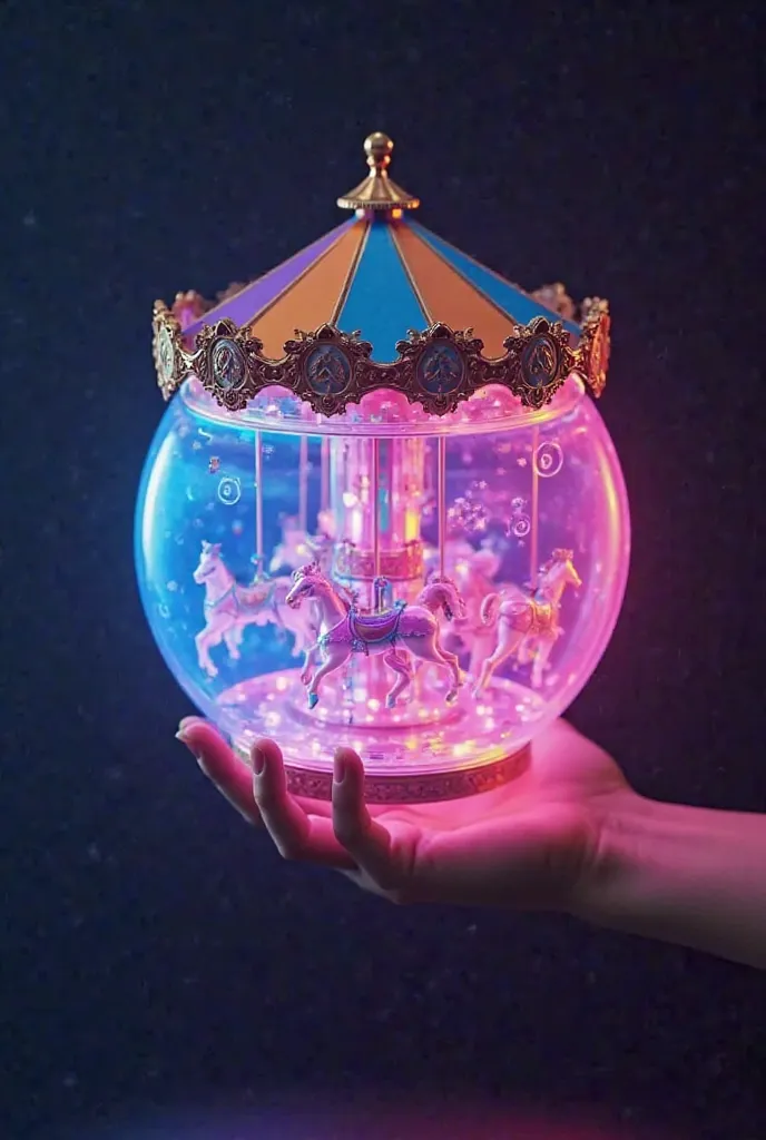 Crie um LightStick de kpop em formato de bola, Inside there is a carousel and on top of the ball there is the top of a carousel