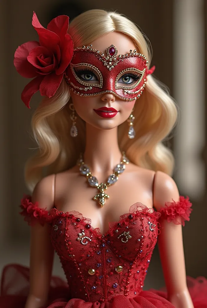 We will hold a masquerade ball, something more elegant than a period dance and we will hold an auction with the pieces that our women painted, To raise funds. 

generate an image of a Barbie to be auctioned at this dance. 


the doll will have a sophistica...