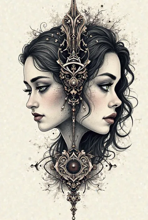  traditional tattoo design , Hannia split in two and behind a woman's face 