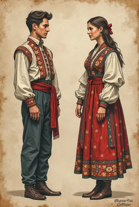 aged sketches of Belarusian folk clothes 