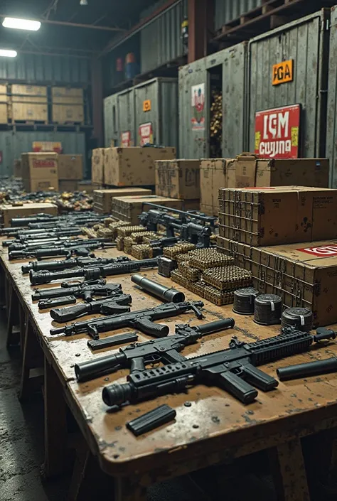 Sure! Here's your refined, highly detailed text-only prompt:


---

Prompt:
"A highly detailed and photorealistic image of a massive illegal weapons and ammunition seizure at a Dominican customs inspection facility. The setting is a secured warehouse with ...