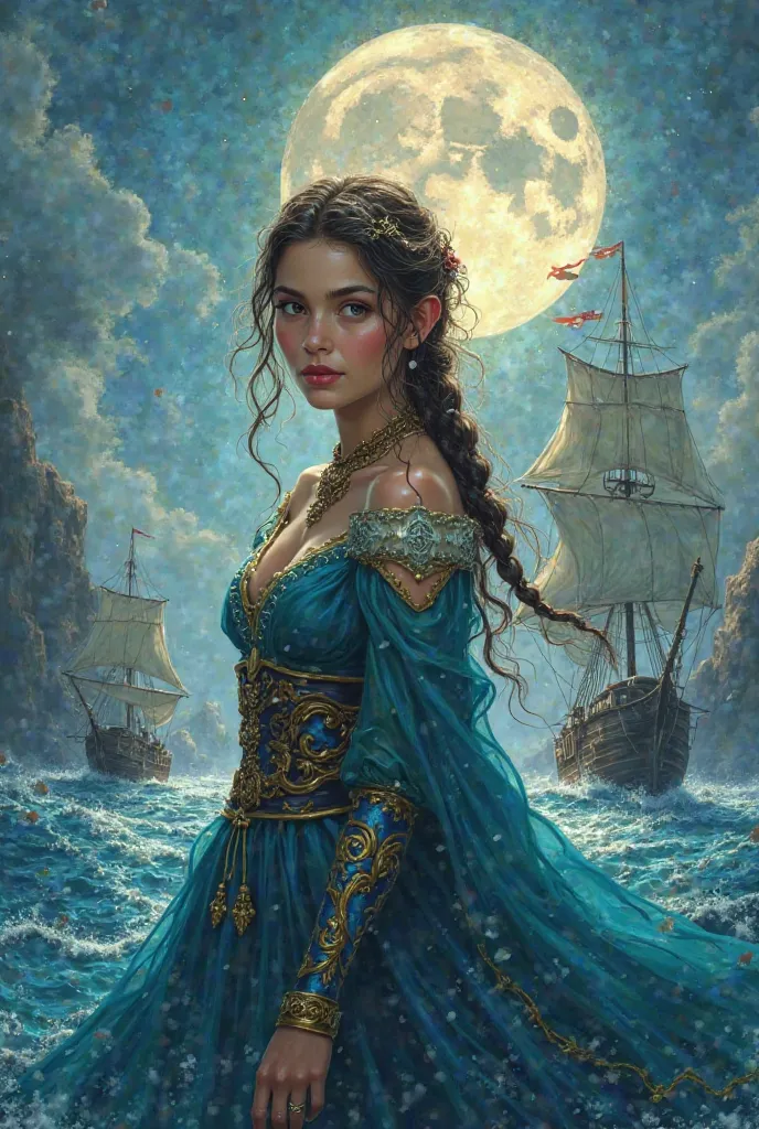 The queen of the tides ( book cover )
Book 1: The heir to the seas
 * plot:
   * Anya lives an adventurous life with a crew of pirates.
   * She discovers her true identity and is brought back to Elyria, where she discovers that the kingdom has been usurpe...