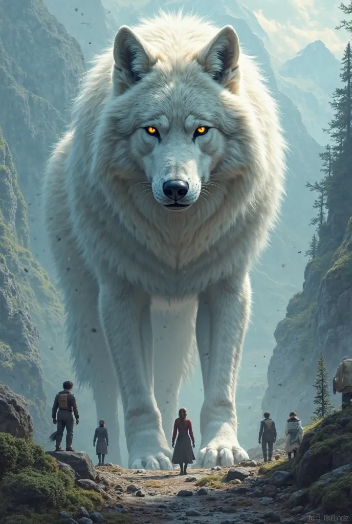 Giant wolf and miniature people 