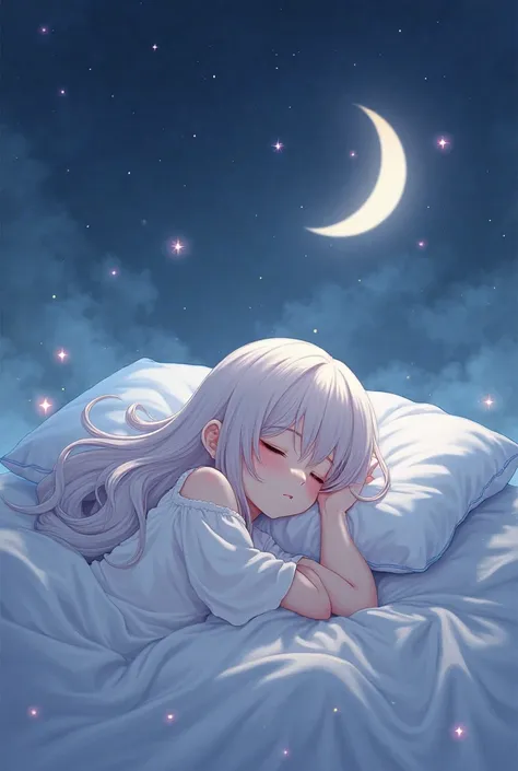 Anime girl sleeping at night