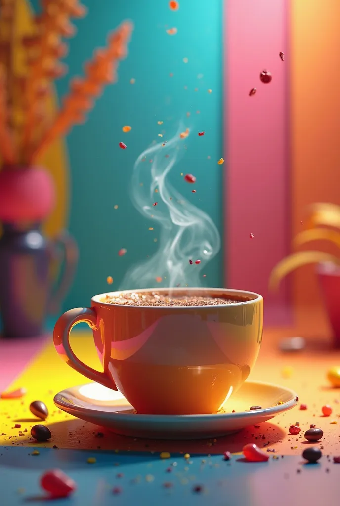 Even if the background is colorful and you can tell that the cup has coffee inside