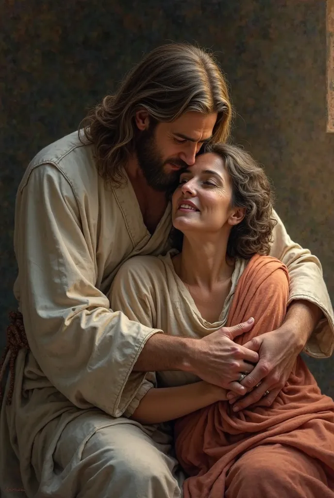 Create Jesus hugging a sick woman